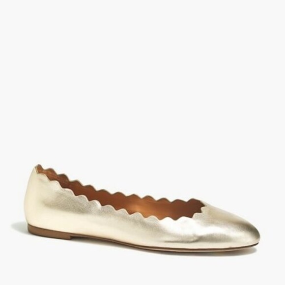J. Crew Factory Shoes - JCREW Size 10 Metallic Scalloped Ballet Flats